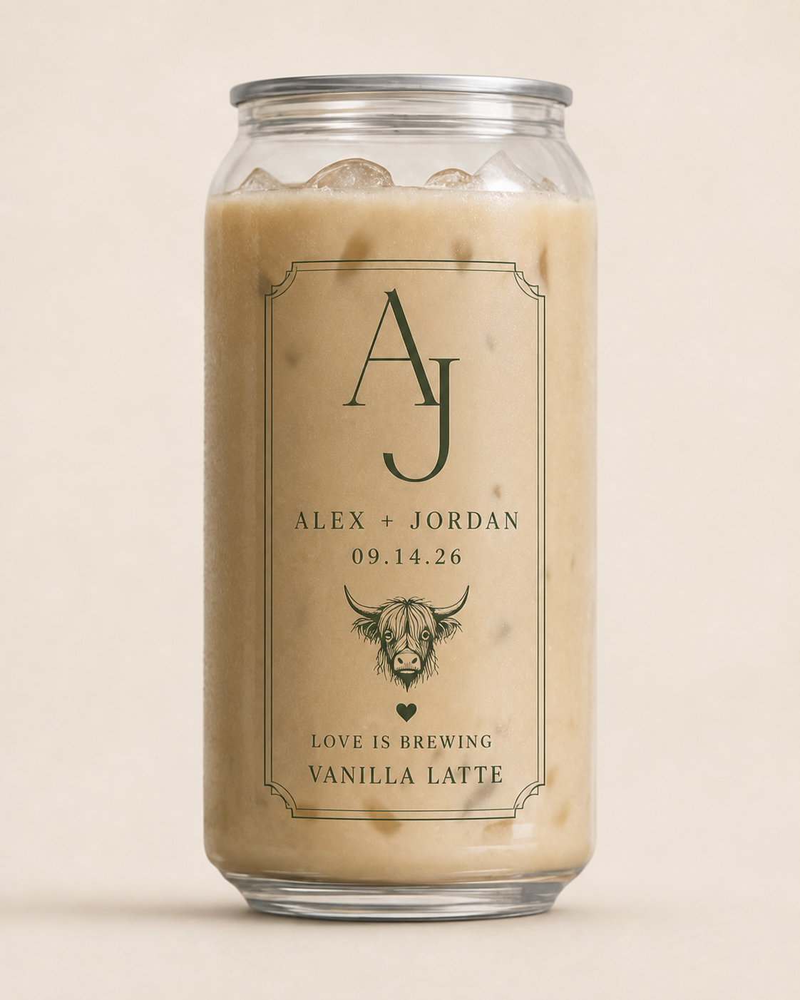 Modern monogram personalized wedding coffee can for Alex and Jordan